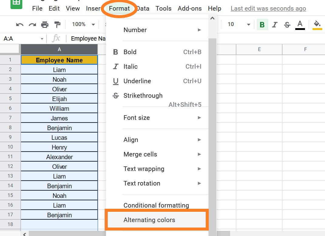 How to Color Alternate Rows in Google Sheets