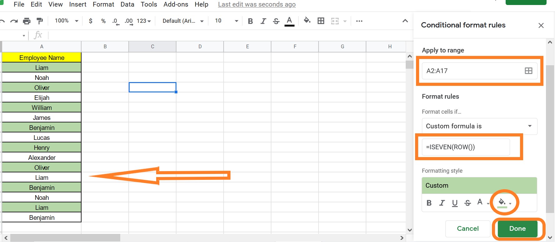 How to Color Alternate Rows in Google Sheets