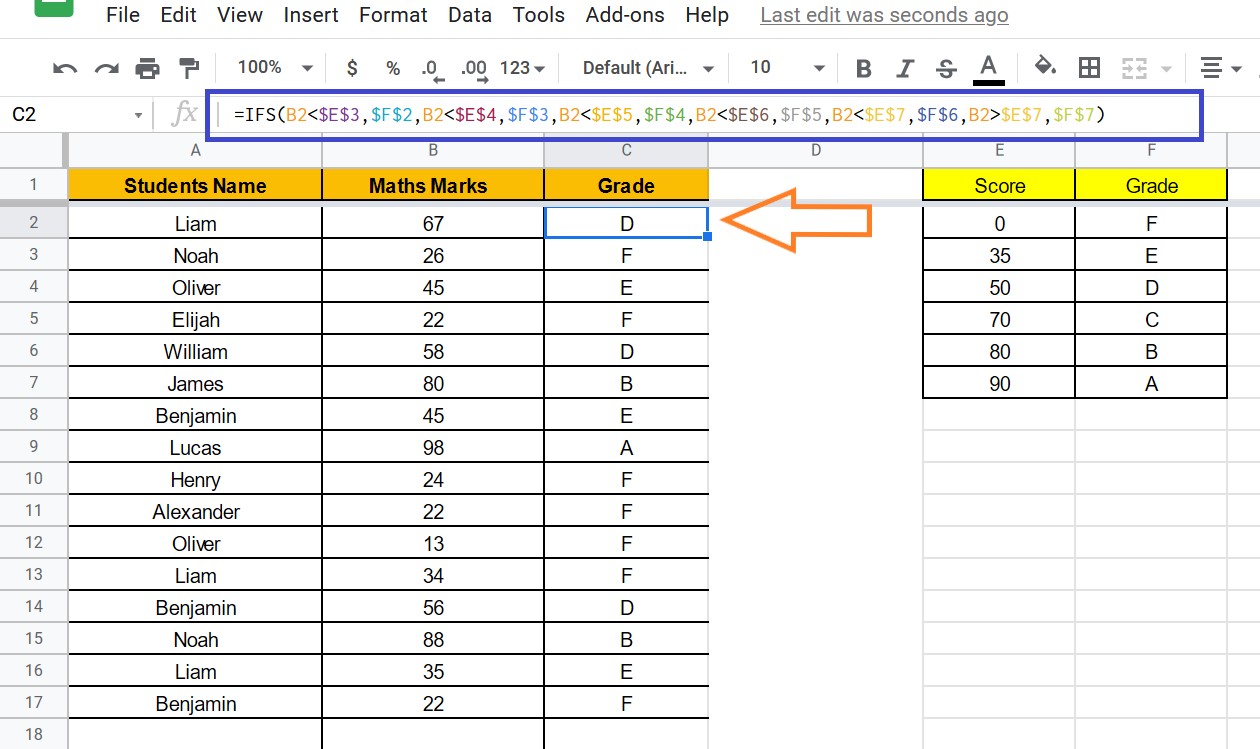 How to use IFS Function in Google Sheets