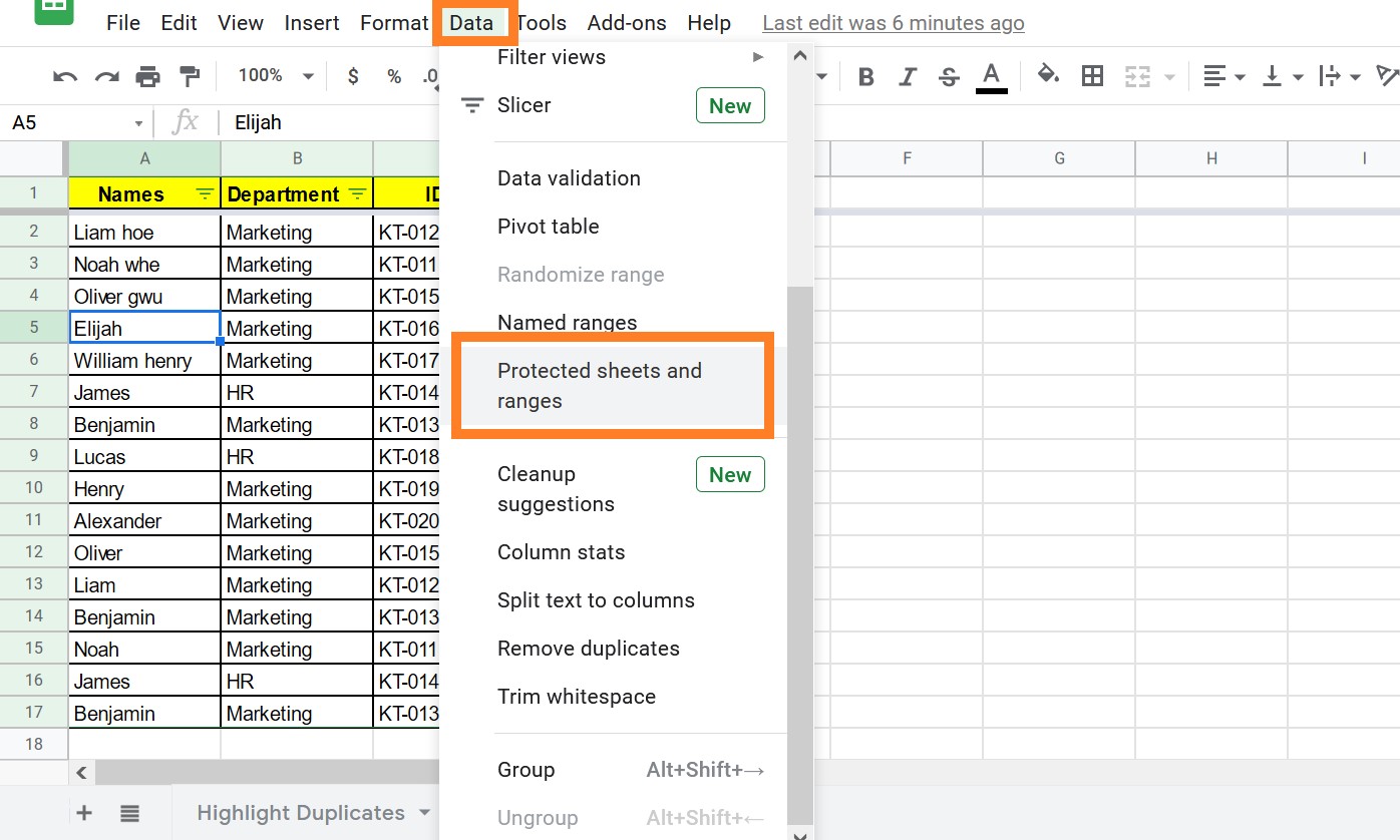 Protect Data in Cells in Google Sheet