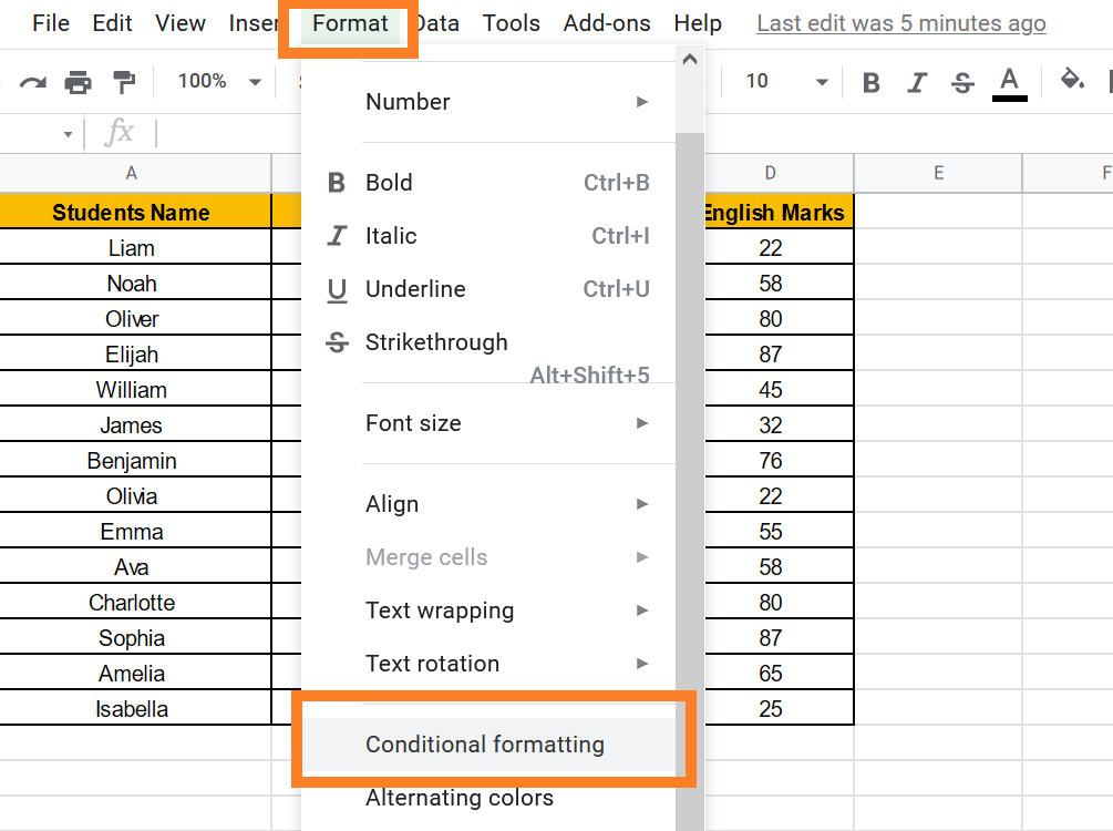 conditional formatting in Google sheets