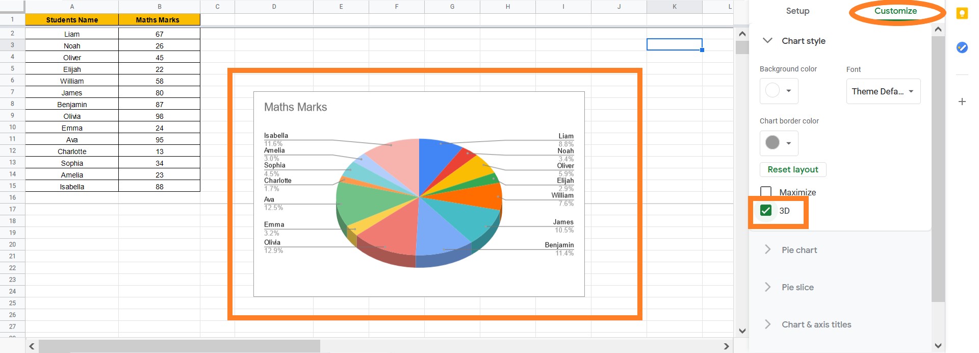 how to change pie chart title in google sheets