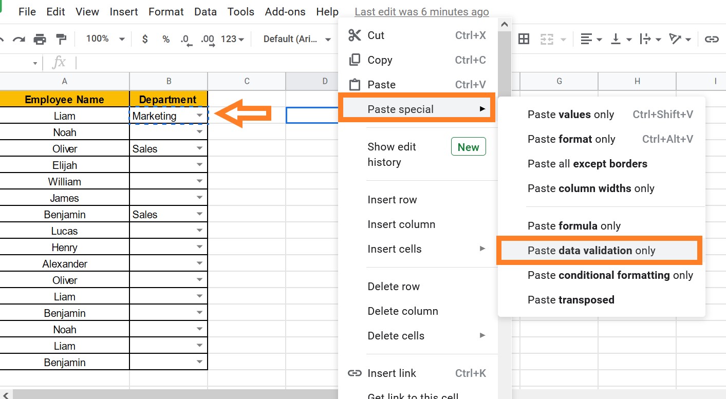 how to create a drop down list in google sheets
