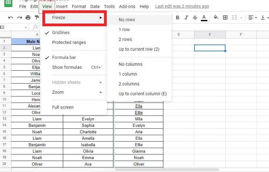 How to Quickly Freeze Lock Rows in Google Sheets