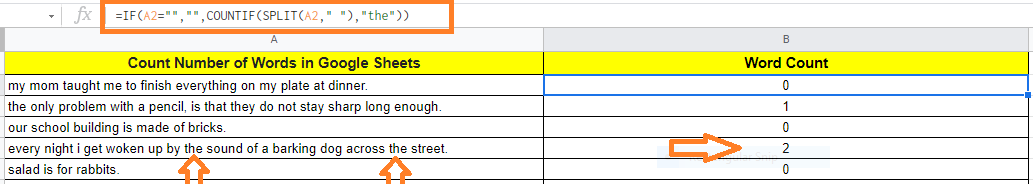 count number of words in google sheets