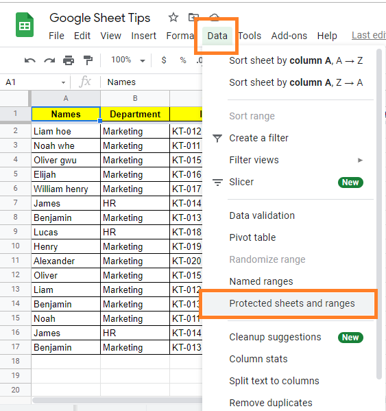 how to protect range of cells in google sheets