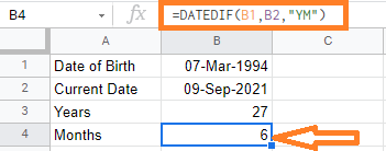 calculate age google sheets