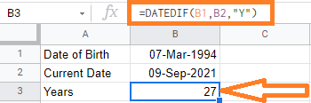 calculate age google sheets