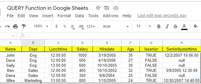 query function in google sheets