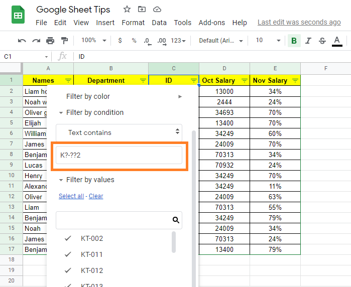 wild cards in google sheets