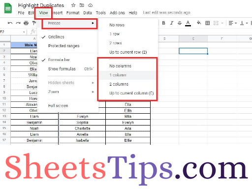 how to quickly freeze rows in google sheets