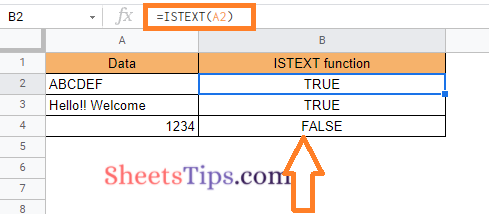 istext function google sheets