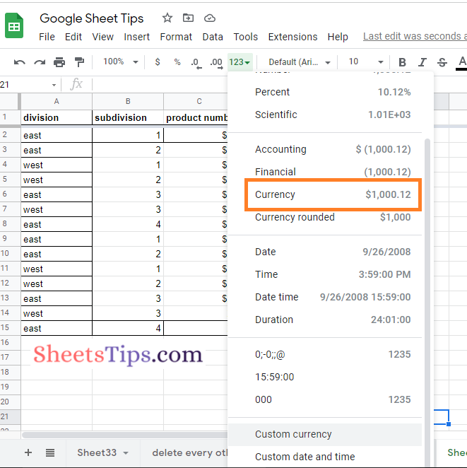 how to change currency symbol in google sheets1