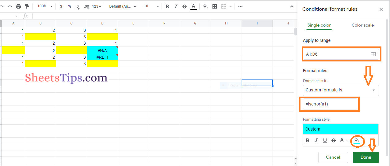 how to highlight blank and error cells in google sheets2