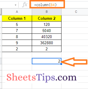 column function in Google Sheets
