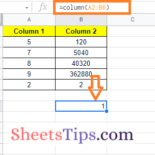 column function in Google Sheets3
