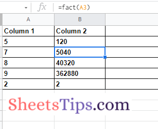 fact function in google sheets