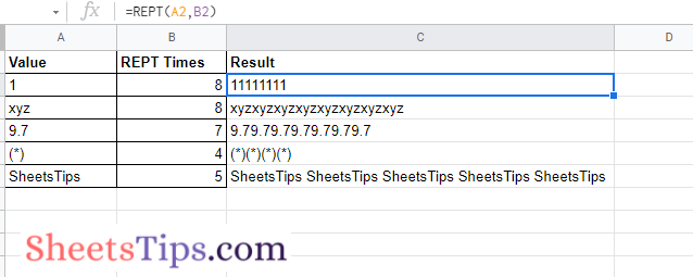 REPT Function in Google Sheets