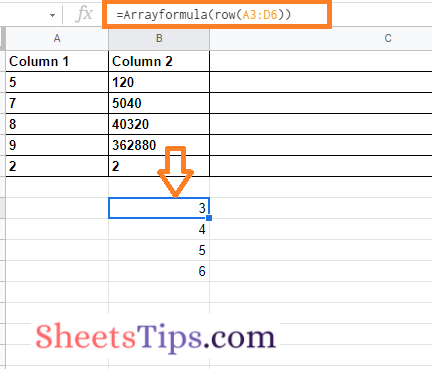 row function in google sheets