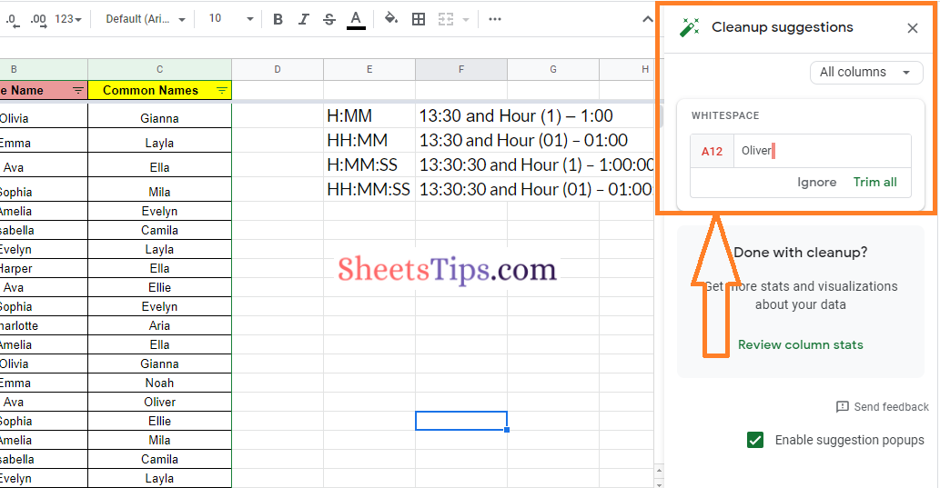 smart clean up in google sheets