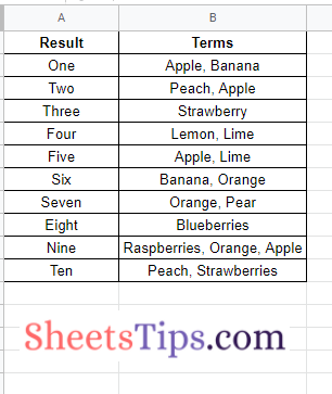 matching terms in google sheets