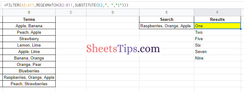matching terms in google sheets1