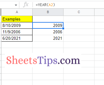extract-year in google sheets