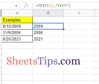 extract-year in google sheets