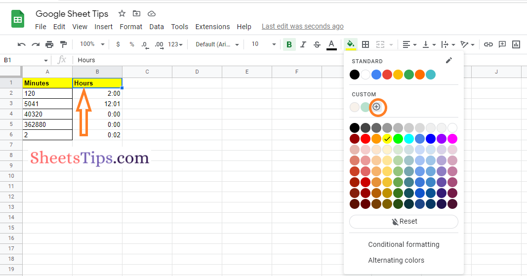 hex code in google sheets