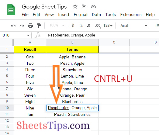 underline format in google sheets