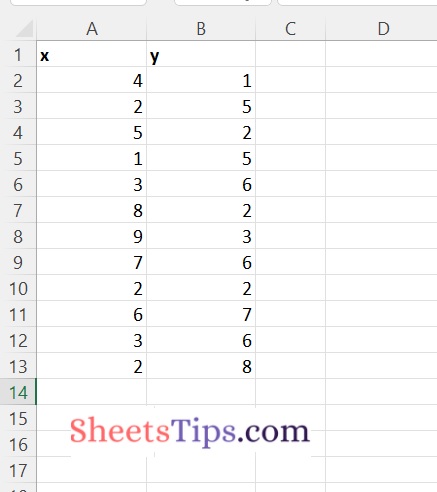 excel file with x and y axis