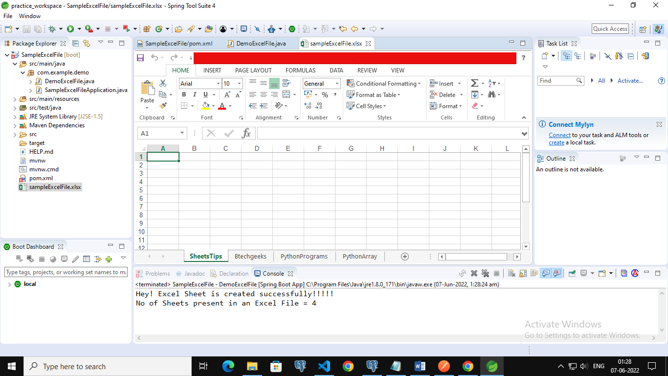 output excel file