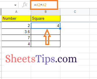square numbers google sheets