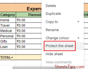 Custom template protect sheet