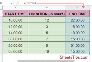 add hours in Google sheets