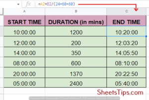 add minutes in Google sheets