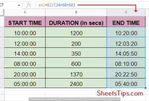 add seconds in Google sheets