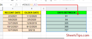 finding out no. of days between two dates by minus