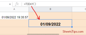 today function in Google Sheets
